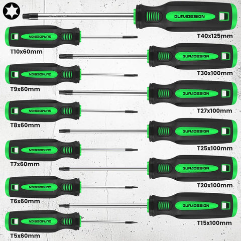 Magnetic Torx Screwdriver Set, 13 Pieces T5 To T40, Chrome Vanadium Steel, displayed on white background
