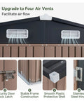 10x12 Foot Outdoor Metal Storage Shed With Double Hinged Door And Lockable Access Sloped Roof Weatherproof Backyard Garden Storage For Tools Lawn Gear Bikes Toys Patio And More Brown featuring air vents and lockable features