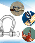 Eight Pack Heavy Duty Screw Pin Anchor Shackles Three Sixteenth Inch 304 Stainless Steel D Ring Bow Clevis Shackle For Traction Chains Wirerope Paracord And Outdoor Camping Gear, including close-up applications in boating and securing.