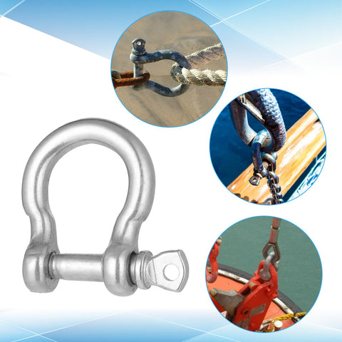 Eight Pack Heavy Duty Screw Pin Anchor Shackles Three Sixteenth Inch 304 Stainless Steel D Ring Bow Clevis Shackle For Traction Chains Wirerope Paracord And Outdoor Camping Gear, including close-up applications in boating and securing.