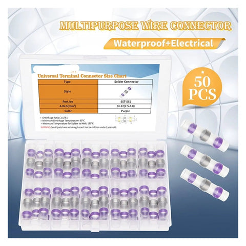 LKHRIPMA 50 Pack Purple Heat Shrink Solder Seal Wire Connectors For AWG14 to 12 Gauge Electrical Butt Terminals Splice Kit That Holds Up Great, 50 pcs
