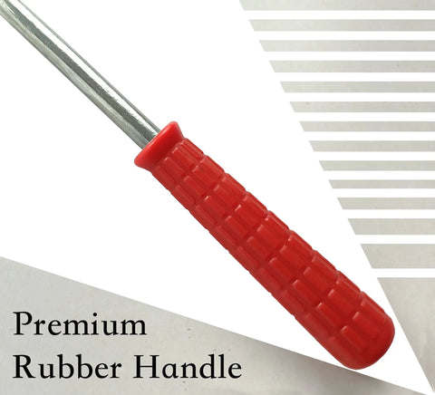 Close-up of the red rubber handle on 2 Pack Winding Bars For Torsion Spring Garage Doors With Premium Steel Rods And Upgraded Rubber Handle.
