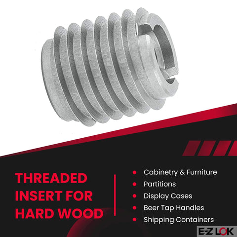 Knife Threaded Stainless Wood Insert 0.5 Inch Long 0.625 Inch Outer Diameter 18-8 Stainless Steel for Furniture Projects