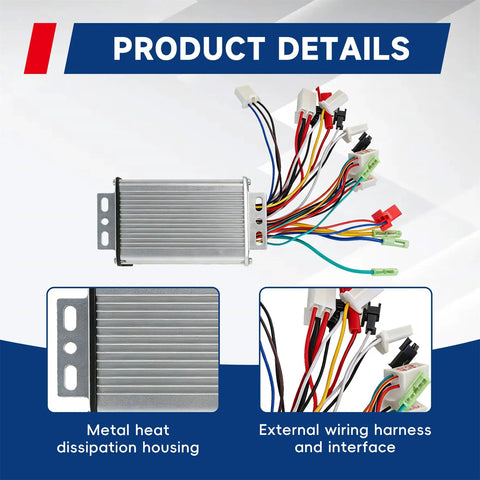 36V-48V 350W Brushless DC Motor Speed Controller Replacement For E-Bike Electric Bicycle And Scooter Square Wave Design with wiring