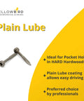 Six By One And A Quarter Pan Head Pocket Screws With Square Drive For Pocket Hole Joinery Plain Lube Fine Thread Type Seventeen Bit Included on yellow background