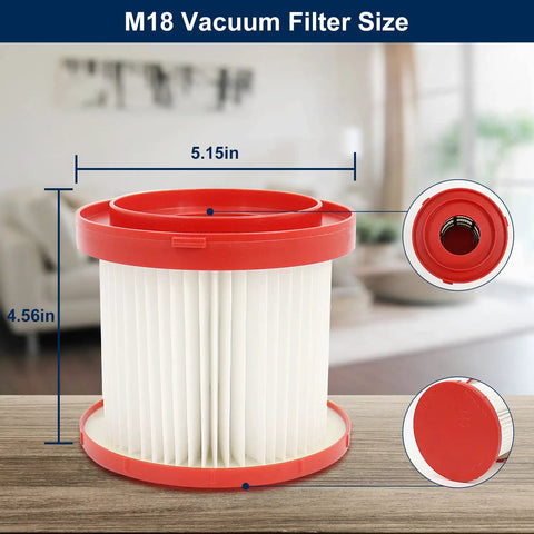 Milwaukee M18 Vacuum Filter 49 90 1900 Replacement Two Pack for Wet Dry Cordless Vacuums size dimensions