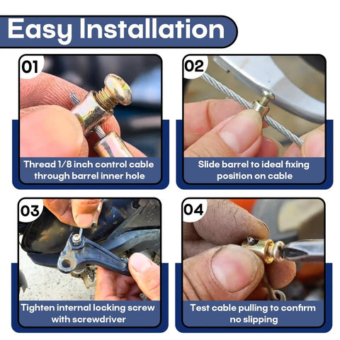 No Sweat Adjustable Cable Stop Barrel Kit With Heavy Duty Threaded Cable Adjusters For Motorcycles Go Karts And Brake Systems installation steps.