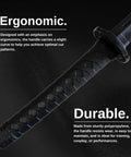Close-up of handle on 39 Inch Polypropylene Martial Arts Training Sword With Black Saya Scabbard, showing ergonomic design.
