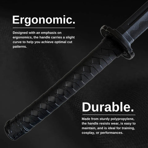 Close-up of handle on 39 Inch Polypropylene Martial Arts Training Sword With Black Saya Scabbard, showing ergonomic design.