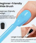 Hema Free Gel Nail Polish Baby Blue With Matching Bottle and wide brush on a fingernail close-up.
