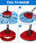 All-In-One Spin Mop Replacement Kit for RinseClean 2-Tank System With 16 Microfiber Refills, Scrubber Head, Triangle Base and Adjustable 31-63in Handle Built for EasyWring RinseClean Compatibility, red triangle mop base