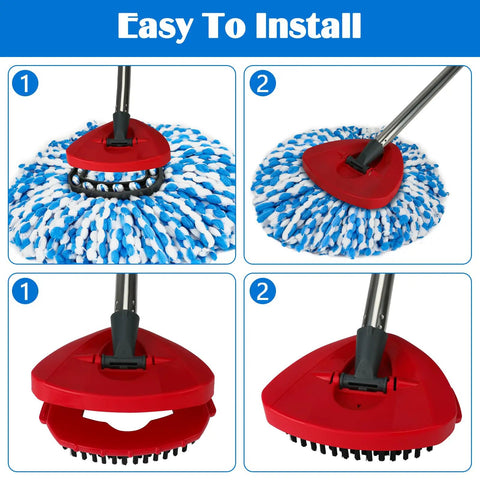 All-In-One Spin Mop Replacement Kit for RinseClean 2-Tank System With 16 Microfiber Refills, Scrubber Head, Triangle Base and Adjustable 31-63in Handle Built for EasyWring RinseClean Compatibility, red triangle mop base