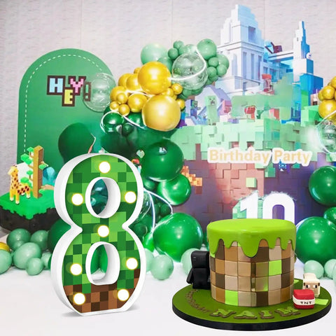 8.5 Inch Pixel Game Light Up Number 8 For Gamer Birthday Party Decor With Led Pixel Pattern Night Light Pixel Themed Centerpiece