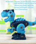 Blue dinosaur figure from Take Apart Dinosaur STEM Toys For Kids 3-5 with Electric Drill Educational Building Set, showing movable parts.
