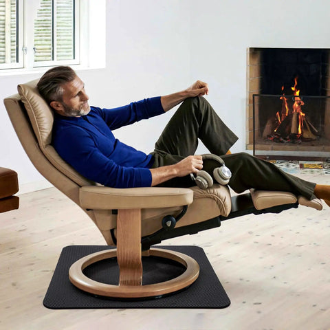 Solid Non Slip Recliner Pad For Hardwood Floors Grippy Anti Slide Furniture Mat under swivel chair by the fireplace.