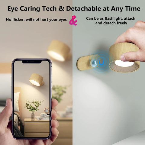 Rechargeable Wall Sconce LED Reading Light With 360 Degree Rotation And Magnetic Mount No Wires Needed Battery Operated