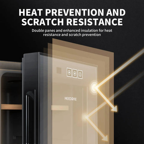 Beefy 100 Count Cabinet with Heating and Cooling Temperature Control System showing heat prevention and scratch resistance features