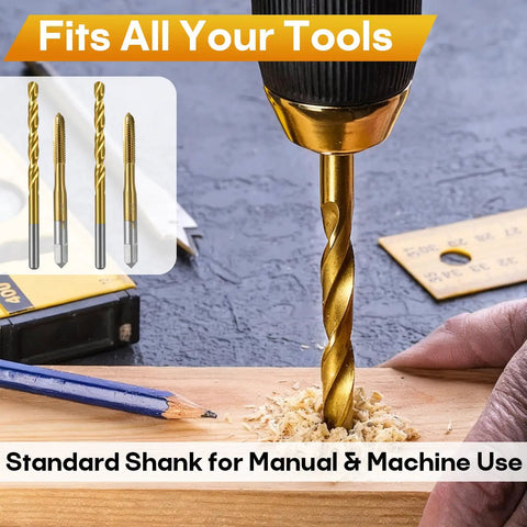 Pro Grade Heavy Duty Metalworking Kit With M6 X 1 Spiral Point Tap And 5mm Twist Drill Bit Set drilling wood surface