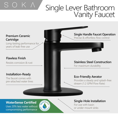 Brass Matte Black Bathroom Faucet With No Fuss Pop Up Drain And Deck Plate For 1 Or 3 Hole Install Single Handle RV Style Built Tough Durable Lead Free Brass With Ceramic Disc Cartridge Rust Resistant Modern Bath Fixture