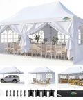 10x20 Pop Up Canopy With 6 Sidewalls For Parties And Outdoor Events, Waterproof UV50 Instant Shelter Gazebo, set up with tables and chairs.