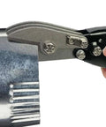 Five Blade Sheet Metal Crimping Tool For HVAC Pipes And Stove Vents Heavy Duty Hand Crimper 26.5 Cm Length in use on metal pipe