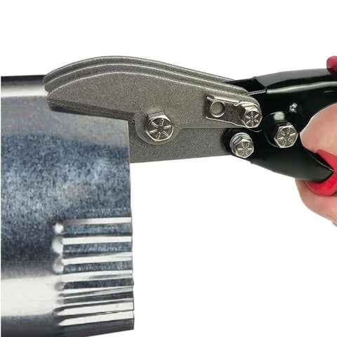 Five Blade Sheet Metal Crimping Tool For HVAC Pipes And Stove Vents Heavy Duty Hand Crimper 26.5 Cm Length in use on metal pipe