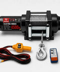 Heavy Duty Electric Winch With Steel Cable 4500 Lb Pulling Power For Atv Utv Trailer, 12V DC Motor Auto Brake Recovery Gear showing control remote and hook.