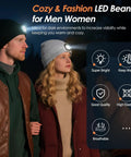 Couple outdoors wearing LED Beanie With Built-In USB Rechargeable Light For Men And Women, Unisex Winter Hat Headlamp Cap