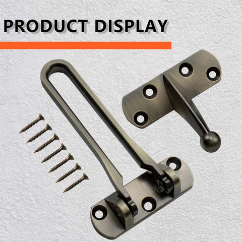 Heavy Duty Swing Bar Door Lock Keeps Your Front Door Locked Down Tight With Quick Peek Viewer Solid Zinc Alloy Build In Warm Antique Brass showing installation hardware.