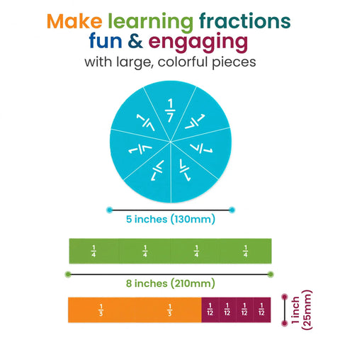 Magnetic Fraction Tiles And Circles Set For Kids, 180 Pieces, Hands On Fraction Learning System; colorful fraction pieces