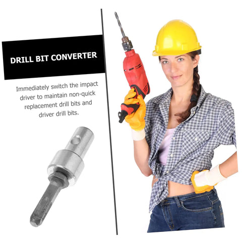 Woman holding drill with All In One Drill Chuck Adapter For Rotary Hammer And Keyless Bit Converter beside her