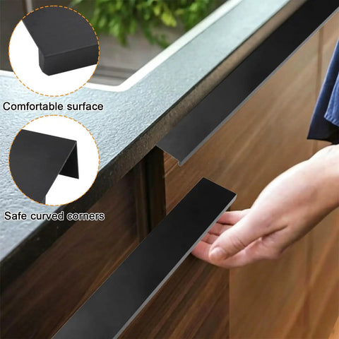 Matte Black Finger Edge Pulls 4 Pack Concealed Modern Drawer Handles for Cabinets and Wardrobes Aluminum Alloy Invisible Hardware 200mm
