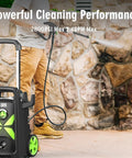 Person using Electric Pressure Washer 2800 Max PSI 2.4 GPM with Telescopic Handle to clean stone wall