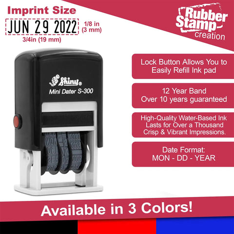 Top Notch Heavy Duty Self Inking Date Stamp Red Month Day Year Format Featuring Quick Swap Internal Pad And Simple Adjustment Dial for paperwork.