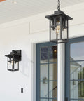 Outdoor Porch Pendant Light With Seeded Glass Shade In Matte Black Farmhouse Exterior Hanging Lantern For Gazebo Built Tough Weatherproof ETL Listed Rust Resistant Adjustable Chain Large HX1H BK hanging on porch