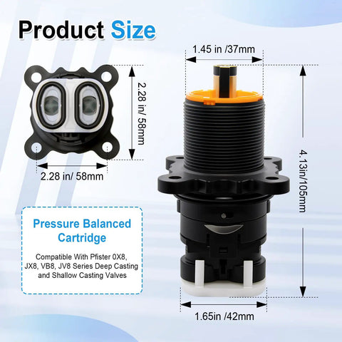 Pressure Balanced Shower Cartridge Model 9745299 For Pfister 0X8 JX8 VB8 JV8 Valve Series Replacement Part With Premium Metal Stem