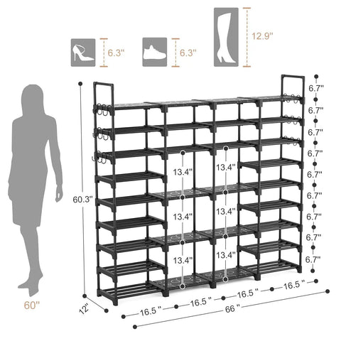 Beefy 9 Tier Shoe Rack Organizer For Entryway, Closet Or Garage, Tall Storage Shelf Holds Up To 68 Pairs, Heavy Duty Steel Frame