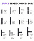 Various sizes of hose connectors from Six Piece 5 Foot Silicone Vacuum Hose Kit With 64 Connectors For Cars And Boats Piping System