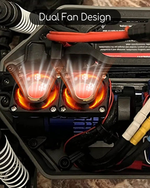 Dual Esc And Motor Cooling Fans Set For Traxxas 4x4 RC Models Keeps Velineon 3s Heat Sink Cool Blue Upgrade, installed, top view