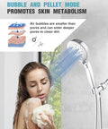 High Pressure Handheld Shower Head With 12 Functions And 96 Inch Hose For Quick Pet Bathing Pup Bath Detachable Water Saver Wand With Switch Button. Woman using shower head with soap.