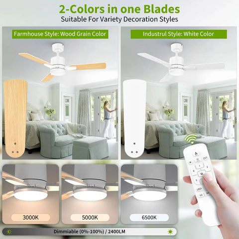42 Inch Ceiling Fan With Light And Remote Control in farmhouse and industrial styles with dimmable LED and color temperature options