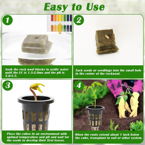 Hydroponics Rockwool Cube Starter Kit With Fifty One Inch Plugs And Fifty One And A Half Inch Net Cups For Seed Starting And Soilless Growth Complete Kit For Indoor Gardeners And Hobby Growers