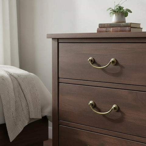 Top Notch Vintage Bronze Drawer Pulls To Spruce Up Your Kitchen Cabinets No Sweat Install 4 Pack 4.5 Inch Zinc Alloy Furniture Hardware With Mounting Screws Included on a dresser.