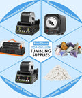 Range of rock tumblers with rough rocks and ceramic media, Rock Tumbler Grit Kit Pro Grade 10 Pound Refill Media for Polishing
