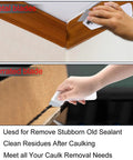 Hands using Caulking Tool Kit With Stainless Steel Scrapers And Multi Sized Caulking Silicone for corner and edge cleaning.