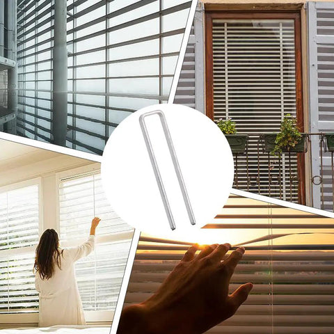 Heavy Duty 80 Piece Plantation Shutter Louver Repair Kit, Brushed Nickel Window Blind Bracket Set in use with hand adjusting blinds.