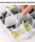 Front view of ZAVOOS 159-piece vacuum connector kit in a clear storage box; black and pale-yellow nylon hose fittings.
