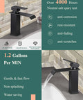 Matte Black Waterfall Bathroom Faucet For Single Hole Sinks With 304 Stainless Steel Construction, Metal Pop Up Drain