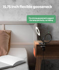Clip On LED Reading Light With 36 LEDs, Eye Caring Desk Bed Headboard Lamp on a desk, 15.75 inch flexible 360 degree gooseneck