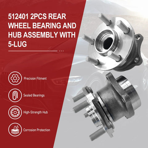 Two Piece Rear Wheel Bearing And Hub Assembly 5 Lug Set Fits Scion FR S Toyota 86 GR86 Subaru Outback Forester Impreza Legacy Crosstrek WRX 2008-2020 Replacement, front view